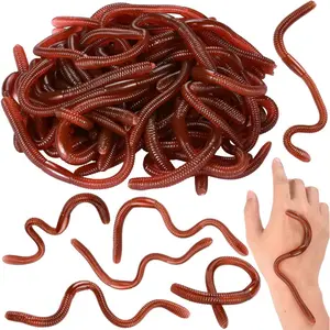 20pcs Lifelike Fake Rubber Earthworms - 7.1 inches (18 cm) Soft Stretchy Worms, Photobooth Prop for Halloween, April Fool's Day Party Decoration (Home & Festive Party Supplies, 85pcs Option Available)