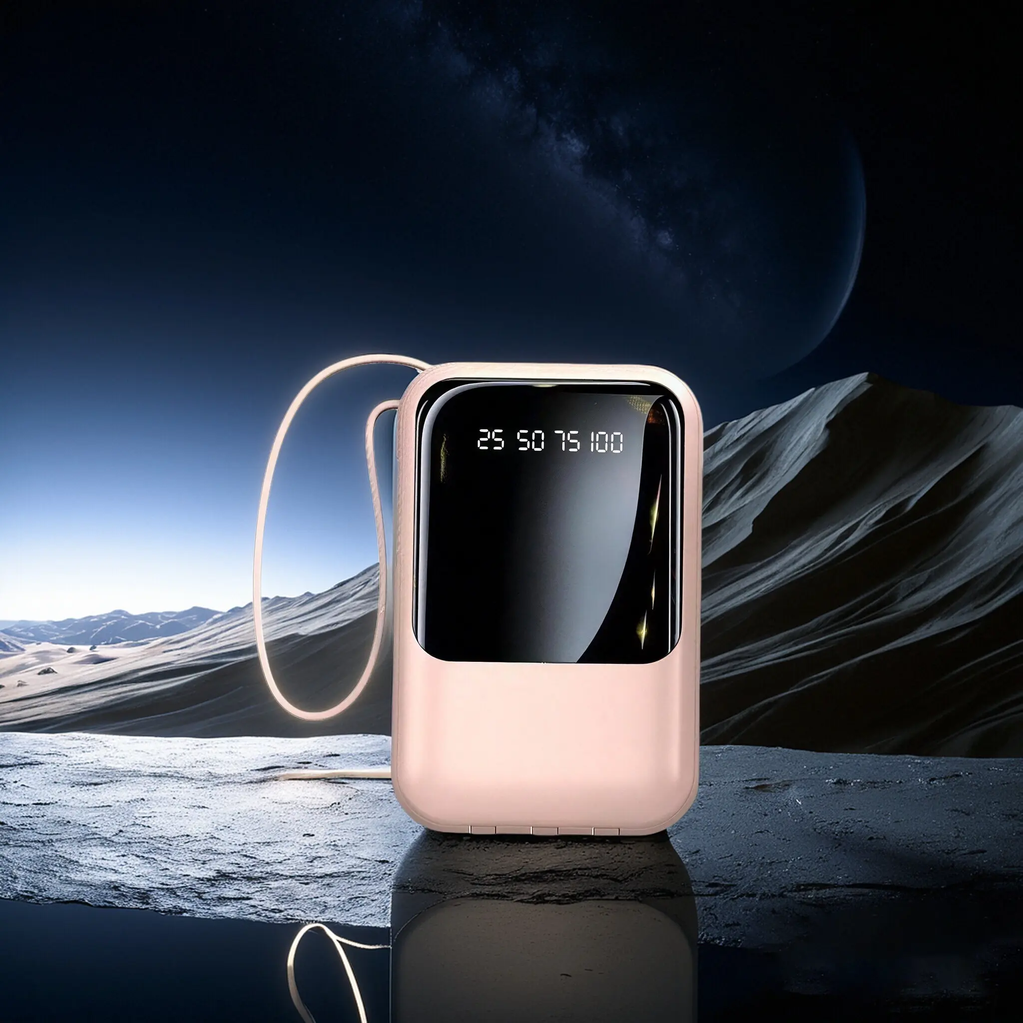 Portable Power Bank with 3 Built-in Cables, LED Digital Display, Fast Charging, Pocket-Sized Travel Charger with Lanyard, Compatible with iPhone, Android, Type-C Smartphones