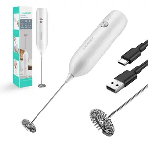 #fathersdaygift HAUSHOF Powerful Rechargeable Milk Frother Wand, Handheld Electric Foam Maker, Drink Mixer with Detachable Stainless Steel Whisk for Coffee Latte, Cappuccino, Matcha, No Stand, White