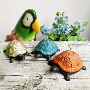 Cast Iron Turtle Key Box with Hinged Lid - Flip-Top Door for Outdoor/Indoor Use, Hidden Key Storage Statues for Garden, Rustic Decorative Box for Spare Door Keys, Jewelry & Trinkets