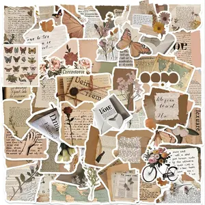 Vintage Aesthetic Stickers, 100pcs/set Scrapbooking & Journal Making Material Paper, DIY Decorative Sticker for Water Bottle & Suitcase & Phone & Guitar, Floral Pattern Sticker