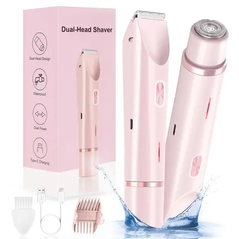 KOYYTO Women's 2-in-1 Cordless Trimmer - Rechargeable Bikini Trimmer, Epilator Hair Remover, Cordless Electric Shaver with Dual Heads for Painless Face & Body Grooming, IPX7 Wet Dry Self Care Gadgets for Women, Gifts Adults