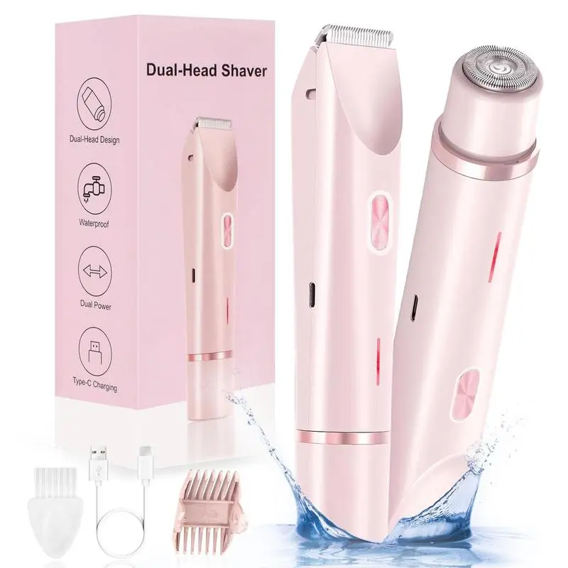 Bikini Trimmer for Women, Electric Shaver and Razor Rechargeable 2-in-1Body and Facial Epilator, Dual Heads for Painless Trimming of Pubic Hair, Face, Underarms and Legs, IPX7 Waterproof. Christmas Gift New Year Gift Shaving Grooming tiktokshopspringglowu