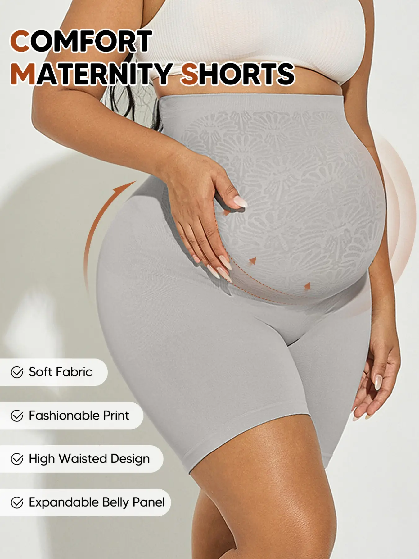 Maternity High-Waisted Support Shorts for Pregnant Women, Full Belly Coverage, Back Pain Relief, Anti-Roll Hem, Seamless Pregnancy Shapewear, Maternity Clothing