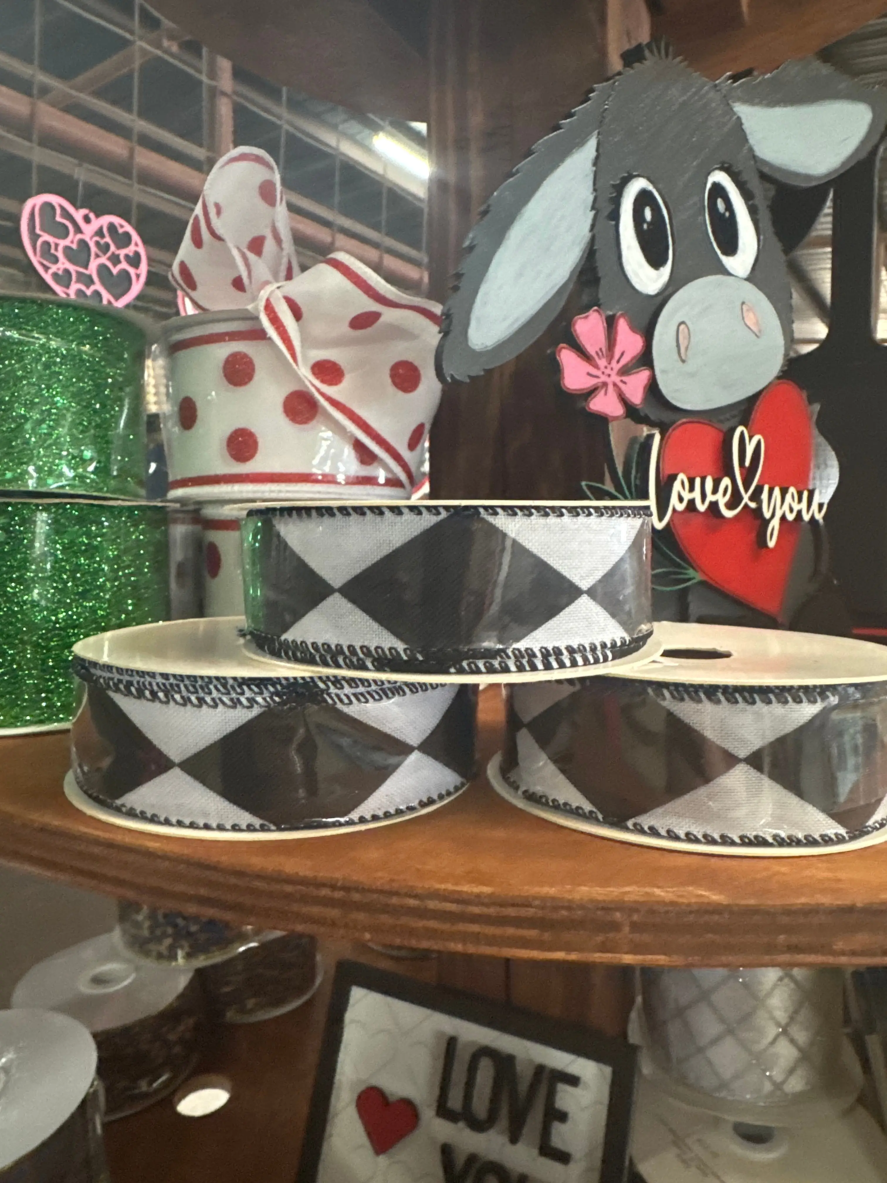 1.5 in Bold Black and White Glamorous Wire Edge Harlequin Ribbon for Wreaths, Party Decor