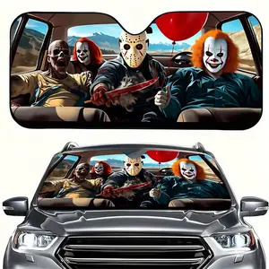 1pcs Horror Movie Character Car Sunshade, UV Protection, Foldable Polyester, Suitable for RV and Suv, Front Windshield Protector, All-Season Use