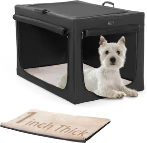PETSFIT Portable Dog Crate, Soft Dog Crate - 24 Inch Easy Set-Up, Light, Sturdy, Comfy inside with Thicken Mat, Collapsible Crate for Home and Travel Black petsfit