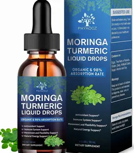 (2 Pack) Organic Moringa Leaf Extract Liquid Drops Supplement 1000mg with Turmeric and Black Pepper for Energy, Antioxidant and Skin, Green Superfood Supplement for Women Men, Vegan, 1 Fl Oz