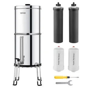 【Summervibes】VEVOR Gravity-fed Water Filter System, 2.25G 304 Stainless-Steel Countertop Filtration System, Reduces Lead and up to 99% of Chlorine, with 2 Activated Carbon Filter, 2 Defluorination Filter, Spigot
