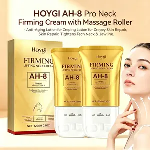 HOYGI AH-8 Pro Neck Firming Cream with Massage Roller - Anti-Aging Lotion for Crepey Skin Repair, Tightens Tech Neck & Jawline