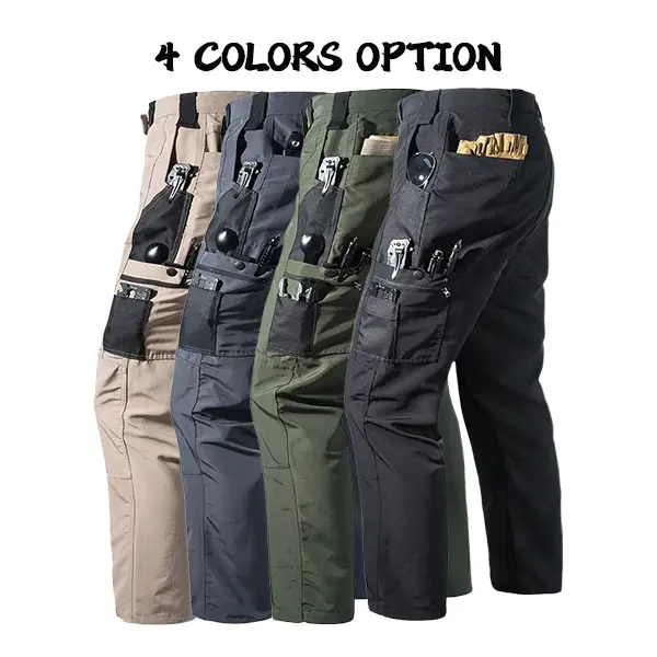 Men’s straight-leg tactical cargo pants featuring side pockets for tool storage, abrasion-resistant and tear-resistant, versatile casual trousers suitable for work, hiking, and everyday wear.