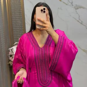 Moroccan Kaftan Jalabia Dress with Colorful Embellishments & Gold Trim Details One Size Maxi Boho Caftan for Modesty