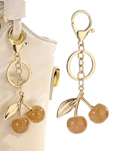 Charming Glitter Cherry & Fruit Keychain, Resin Material, Lobster Clasp, Whimsical Garden Windmill Design, Perfect Gift for Women