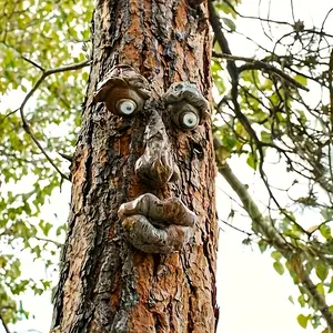 Tree Monster Bark Facial Decorations -4 Expressions (Happy/Sad/Horror/Fierce) | Resin Hand Drawn Appearance Face With Bark Texture | Halloween, Christmas, And Year-Round Outdoor/Indoor Garden Decorations | Fantastic Tree Monster Gifts, Tree Face