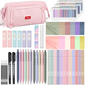 Nicpro 51 PACK Aesthetic Book Annotation Kit with Pen Case, 12 Dual Highlighters, 5 Gel Pens, 6 Mechanical Pencil, 2 Markers 1200PACK Transparent Sticky Notes and Tabs for Bible Study Student Stationary