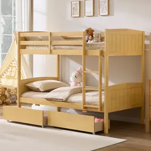 ALBOTT Twin Over Twin Bunk Bed with Storage Drawers, Solid Rubberwood 2-in-1 Convertible Loft Beds with Ladders, Modern Detachable Bed Frame for Kids and Teens Bedroom, Grey