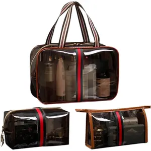 3Pcs Clear Makeup Bags Transparent Cosmetic Toiletry Bags with Zipper & Handle Waterproof PVC Travel Organizer Pouch for Toiletries Skincare & Accessories Large Medium Small Sizes
