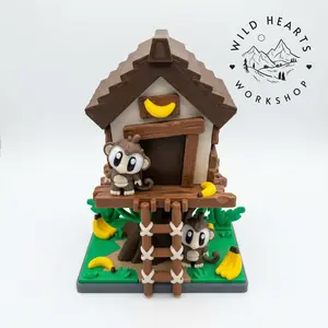 Wild Hearts Workshop Monkey Treehouse Hideaway Playset - 3D Printed Flexi Monkeys, Secret Storage, Vibrant Multi-Color Design, Engaging Playset for Imaginative Play