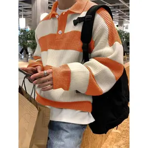 Men's Patchwork Print Half Button Sweater, Loose Casual Drop Shoulder Collared Jumper for Fall & Winter, Knit Tops Sweaters, for Men's Menswear Long Sleeve Pullover Streetwear, Knitwear