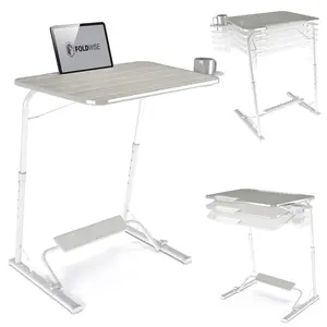 FoldWise Upgraded Folding TV Tray Table - Extra Large & Sturdy Laptop Table for Couch, Height & Angle Adjustable Desk for Dinner, Work & TV - Includes Footrest, Cup Holder, iPad Holder & Edge Stopper