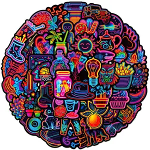 50 Sheets Neon Fresh Stickers, Creative Style Neon Light Stickers, Personalized Graffiti Stickers, Unique Decorative Stickers