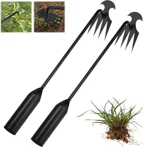 2 Pack 50 cm 4-Tine Manganese Steel Weed Puller Tool, Anti-Rust Uprooting Weeder for Garden Yard Farm Weeding Digging Planting
