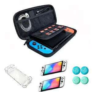 Storage Case Set for Switch OLED, Suitable for Switch OLED Version, includes a Carrying Case, Transparent Protective Case, Controller Protective Case, High-Definition Tempered Glass Screen Protector, Joystick Caps (Color Random)