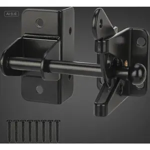 Heavy Duty Gravity Gate Latch for Wooden Fence, Self Locking Outdoor Door Latch for Vinyl Fence and Metal Gates, Rust-Resistant Black Finish, Secure Pool Gate Hardware, No Glue Needed, Reusable