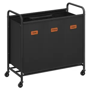 SONGMICS Laundry Hamper with Wheels, 3-Section Laundry Sorter, 44.9 Gal. Capacity, Portable Laundry Cart with 5 Labels