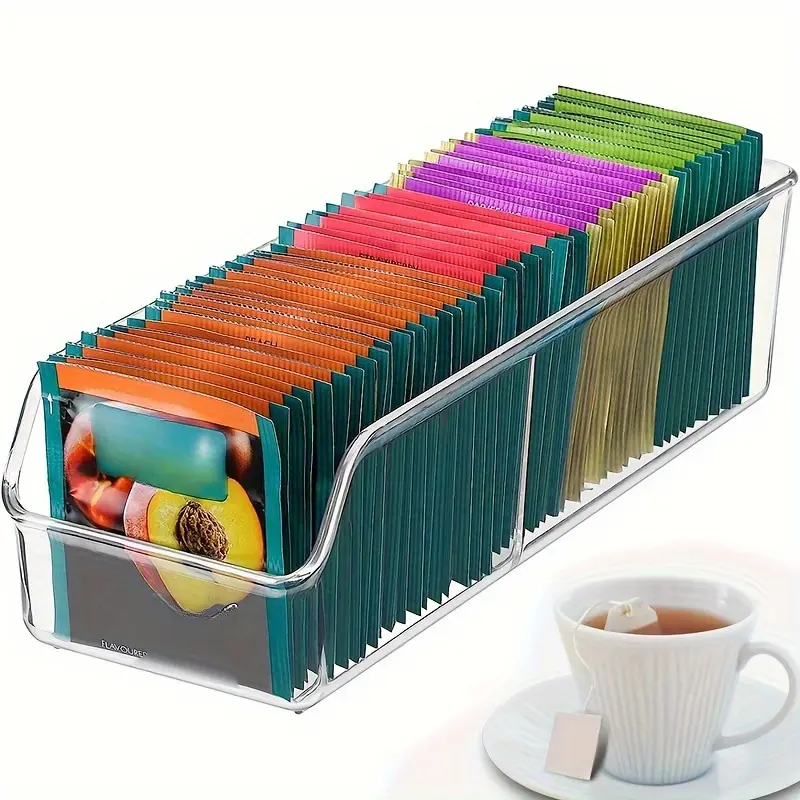 1pc Clear Tea Bag Organizer Box - Storage Holder for Sugar, Coffee, and Spices - Cabinet and Countertop Storage Solution