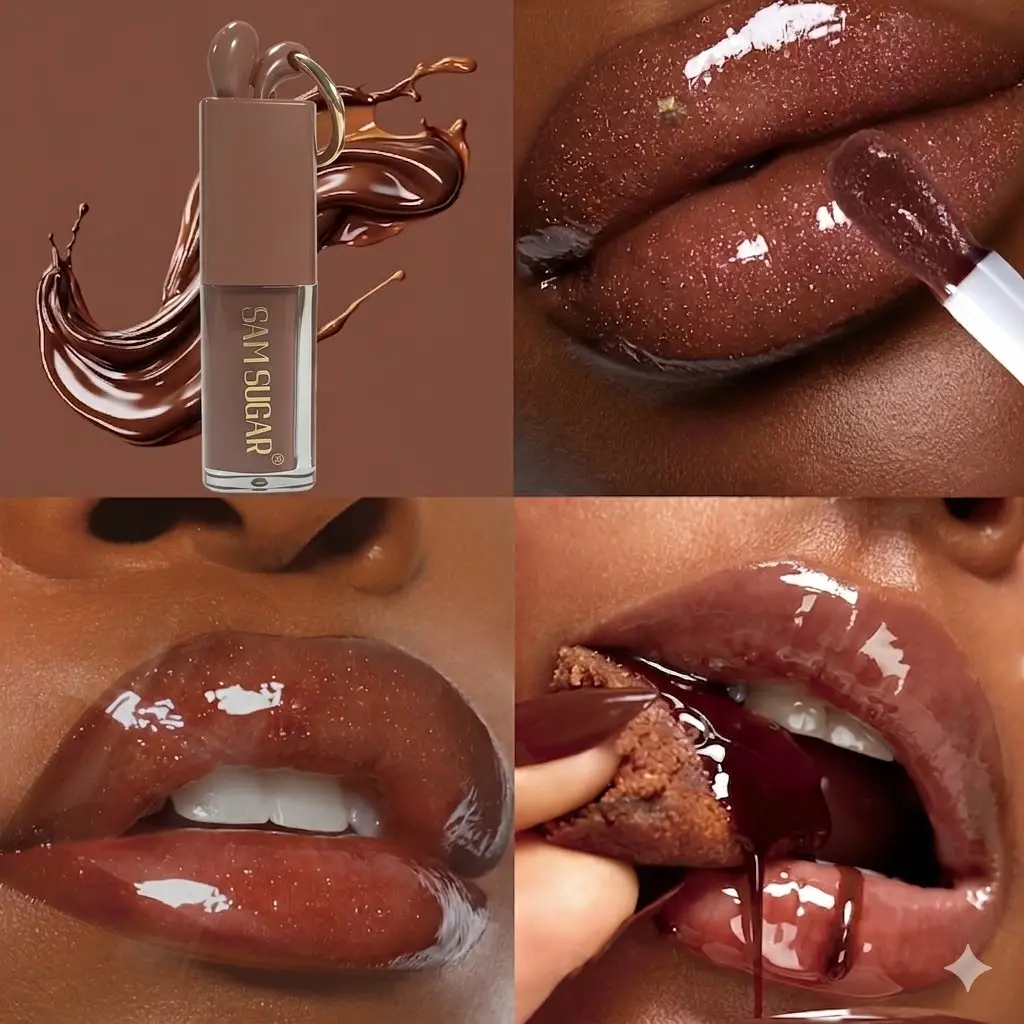 3pcs Chocolate Brown Lip Gloss Base & Shimmer 2 Styles Set, Plumping Hydrating Liquid Lipstick, High Shine Glitter Lip Makeup For Music Festival, Party, Daily Wear, Halloween Christmas Treats, Aesthetic Women Gifts