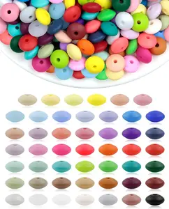 240PC Silicone Lentil Beads - 12mm 48 Abacus Spacer Beads for Keychain Bracelet Jewelry Making, DIY Crafts & Pen Charms