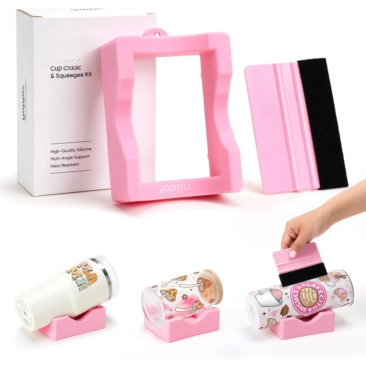 Handy Cup Holder Desk Organizer for Tumblers, Coffee Mugs, Beverage Glasses - Cup Cradle with Side Ruler for UV DTF Application, Sublimation Craft Storage, Bottles