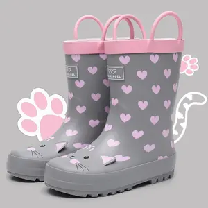 Toddler Rain Boots with Easy-On Handles, Waterproof Rubber Kids Rain Boots for Girls and Boys, in Fun Printed & Colors Unisex-Child Outdoor Rain Boots