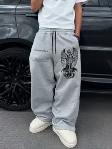 Men's Casual Long Pants, Drawstring Waist Straight Leg, Fitted, Peace Pattern Print, Comfortable Daily Wear, All Seasons, Sporty Style