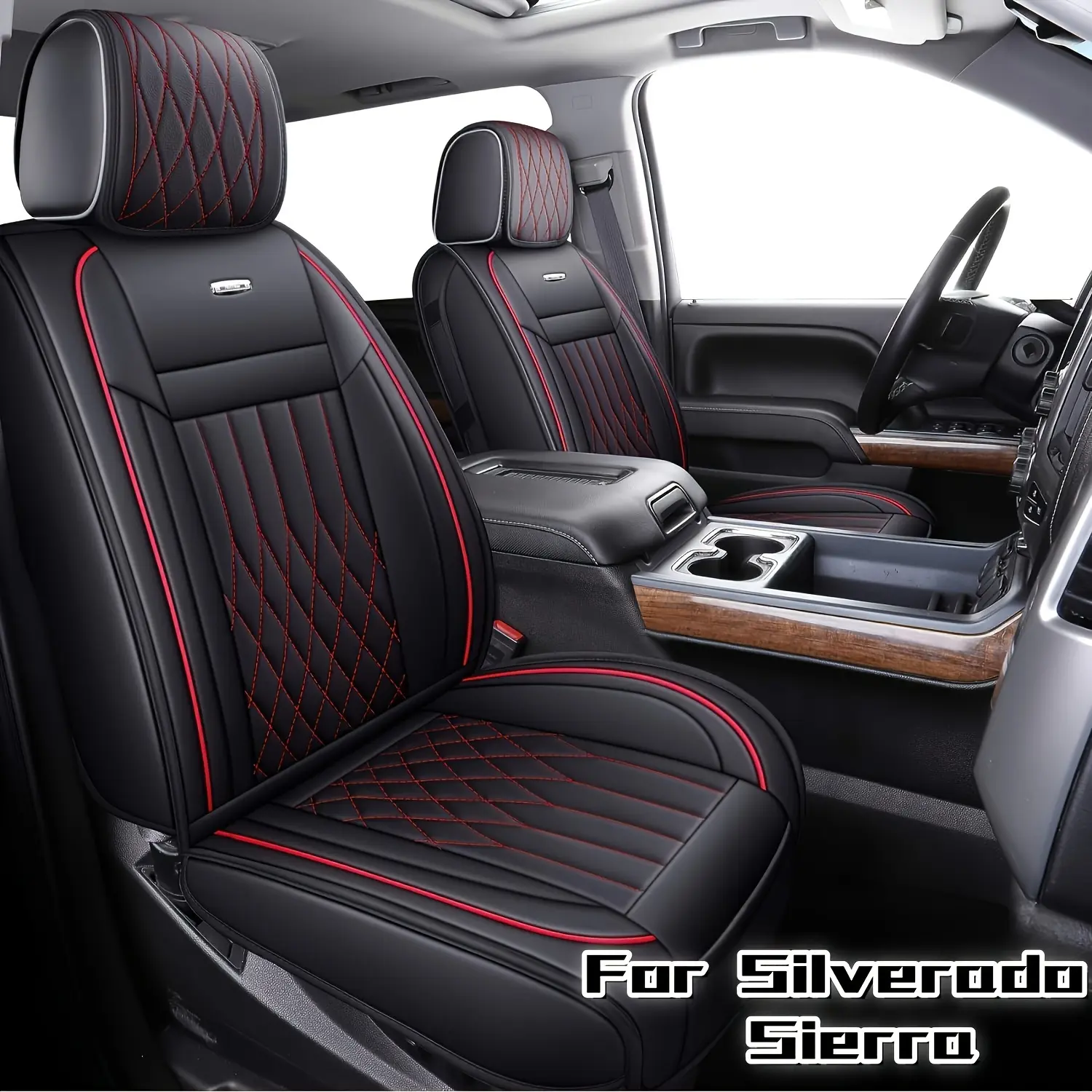 Chevy Silverado GMC Sierra Car Seat Covers Full Set, Custom Fit 2007-2026 1500 2500 HD 3500 HD Crew, Double, Extended Cab or Pickup Truck, with Waterproof Faux Leather Car Seat Cushions Seat Protectors Cushion