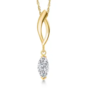 Gem Stone King 10K Yellow Gold Lab Grown Diamond Pendant Necklace for Women | 0.30 Cttw | Gemstone April Birthstone | Marquise 7X3MM | With 18 Inch Chain