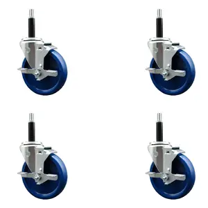 Service Caster Heavy Duty Lockable 5 in. Blue Solid Polyurethane Swivel Expanding Stem Furniture Moving Wheels, 0.75 in. Stem - SCC-EX20S514-SPUS-TLB-34-4 Set of 4, Furniture Moving Wheel