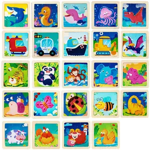 24 different wooden puzzles, including 9 sets featuring animals, the ocean, and insects. These 9-piece educational puzzles are designed to stimulate cognitive development in young children, and make great birthday gifts for both boys and girls