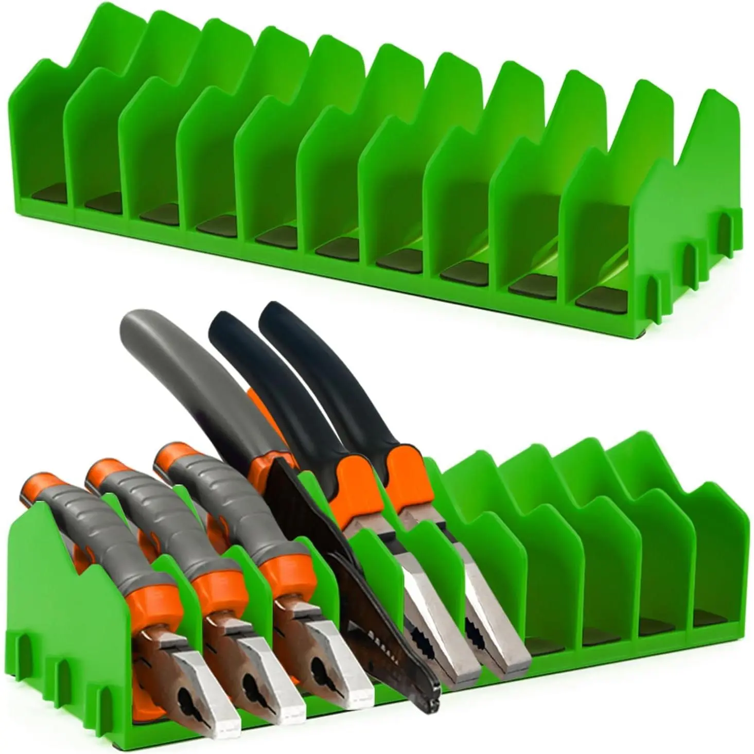 Plier Pro No-Slip Plier Organizer,2 Pcs Pliers Rack with Rubber Base,Holds 10-Tools of Any Size, Long-Lasting Tool Storage Box Rack for Pliers,Cutters,Other Small Tools(COLOR:green)