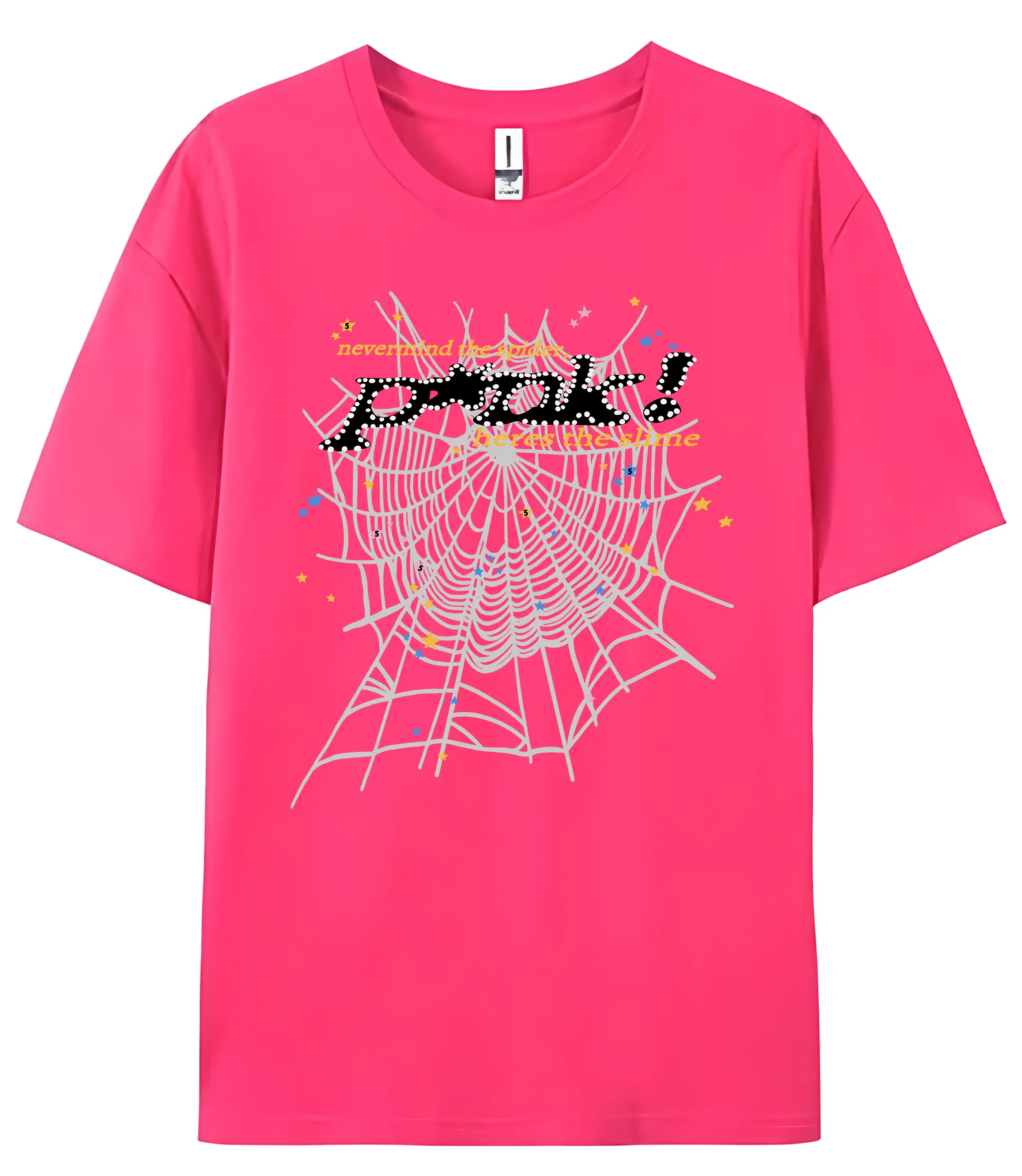 Nevermind the Spider unisex youth street spider letter web printed T-shirt unisex loose cotton short sleeved top for man and woman