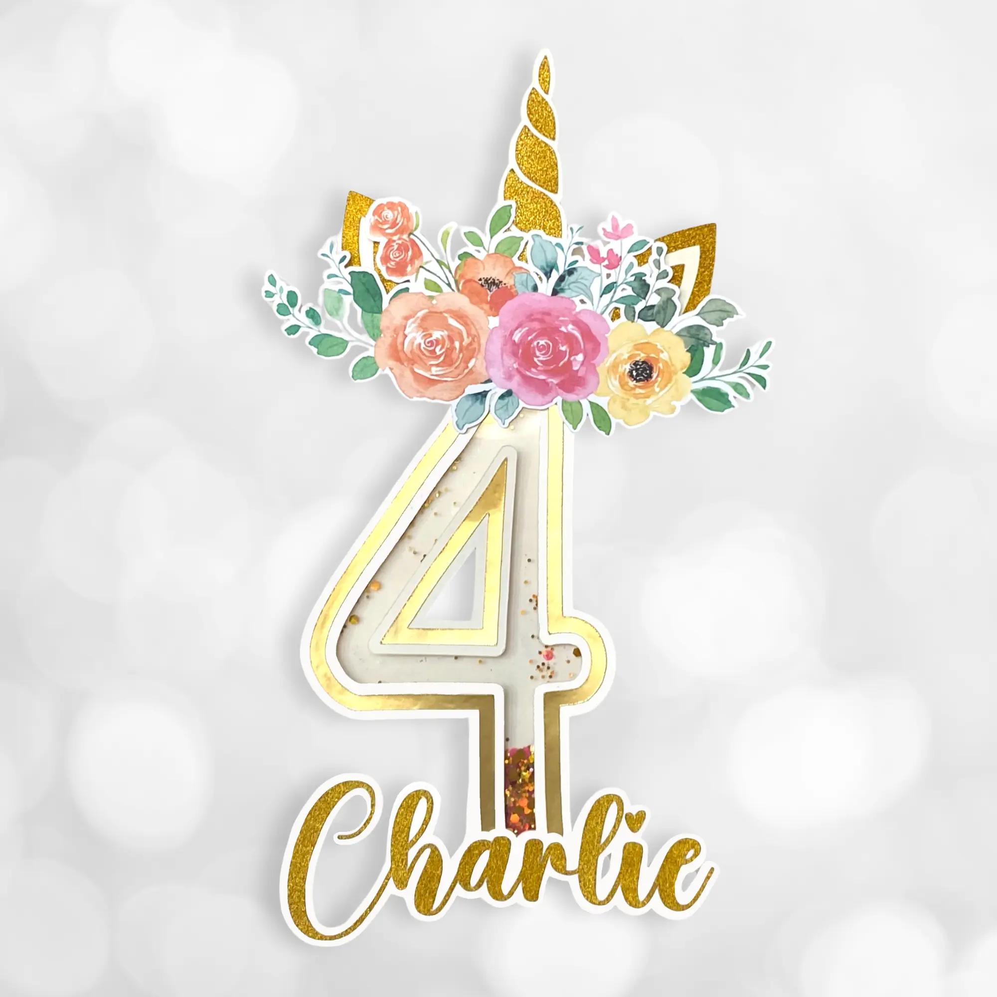 Personalized 3D Shaker Cake Topper – Custom Name & Age | Handmade Birthday Party Decoration