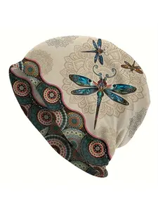 New Trendy Casual Dragonfly Print Design Beanie Hat, Unisex Moon Hat, Versatile Fashion Cap for Men & Women, Perfect for All Seasons