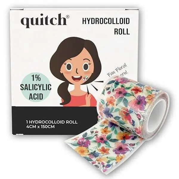 quitch Hydrocolloid Acne Patch Roll with Salicylic Acid, Custom Cut Pimple Patch for Face, Floral Acne Stickers for Pimples, Whitehead & Blackhead Remover, Hydrocolloid Tape Roll
