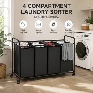 SUOERNUO 4 Bag Laundry Basket Sorter Laundry Hamper Cart with Heavy Duty Rolling Lockable Wheels and Removable Bags Organiser memorial day sale