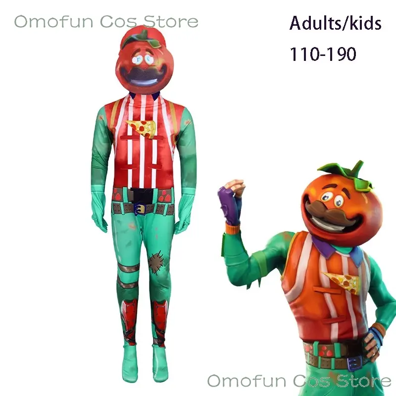 Tomato Head Tomatohead Cosplay Fort Epic Outfit Jumpsuit Costume Game Roleplay Battle Clothes 110-190 Halloween Party Uniform