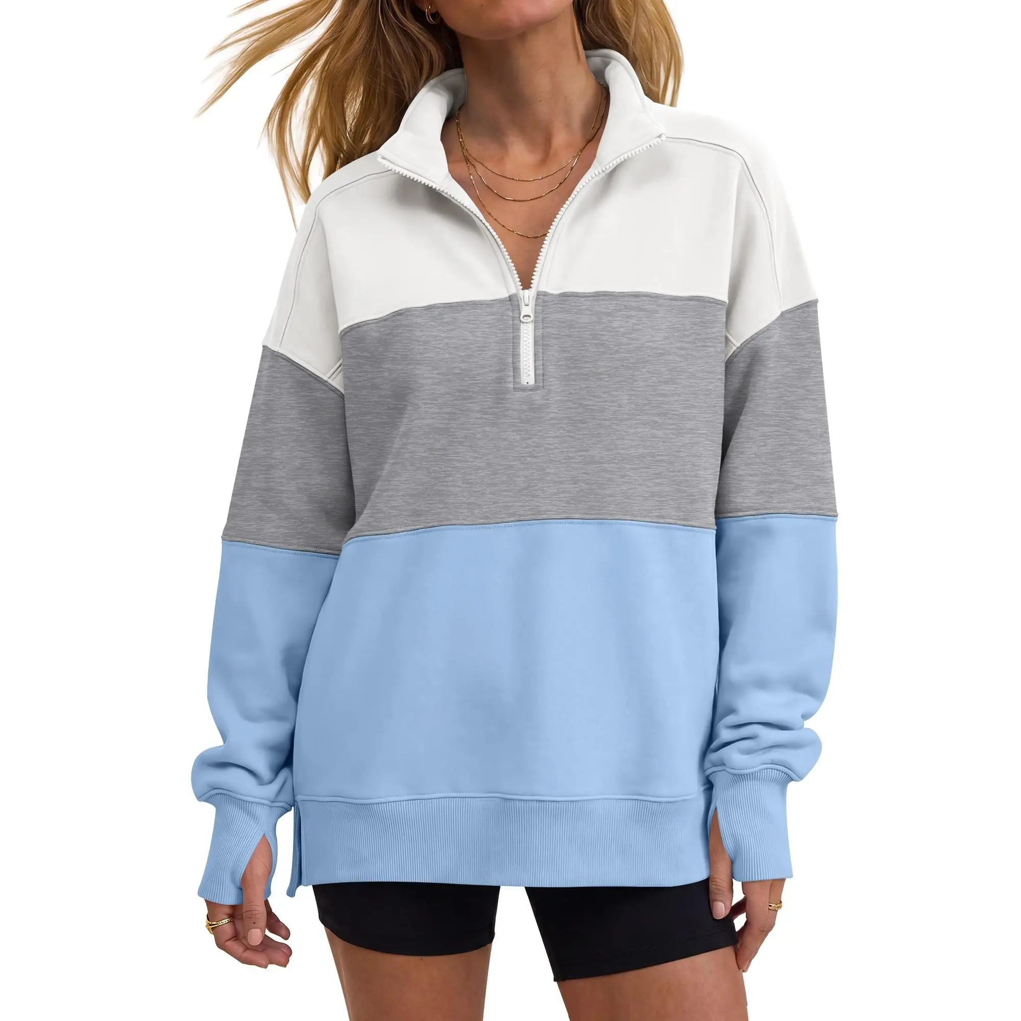 ANRABESS Women's Quarter Zip Pullover Oversized Sweatshirts | Solid Thumbhole Hoodie, Cozy Fleece, Side Pockets, Relaxed Drop Shoulder, Casual Daily Outfit, Fall Fashion