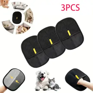 PetGroomer Double-Sided Pet Hair Removal Glove Reusable, static electricity pet hair remover, suitable for dogs and cats. It is multi-functional, ideal for cleaning sofas, furniture, carpets and car seats. Eco-friendly, no batteries required, 3-piece set.