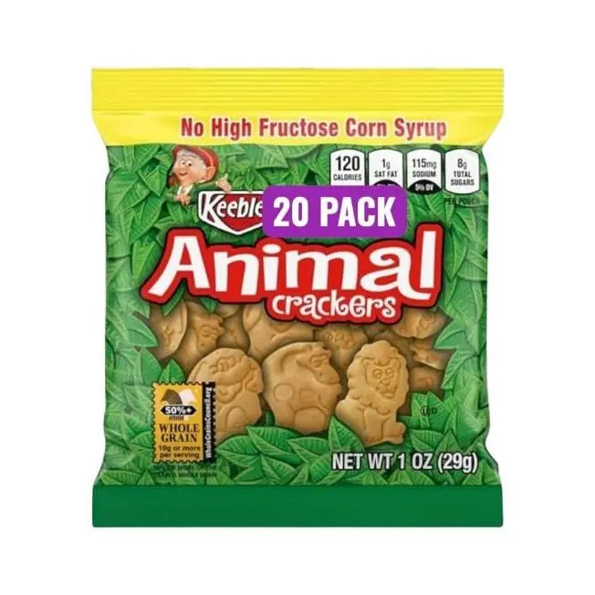 Animal Crackers, Whole Grain Cookies, 1 oz Bags, Pack of 20, Bundled By Shoppyway, No Artificial Color or Flavors, No High Fructose Corn Syrup