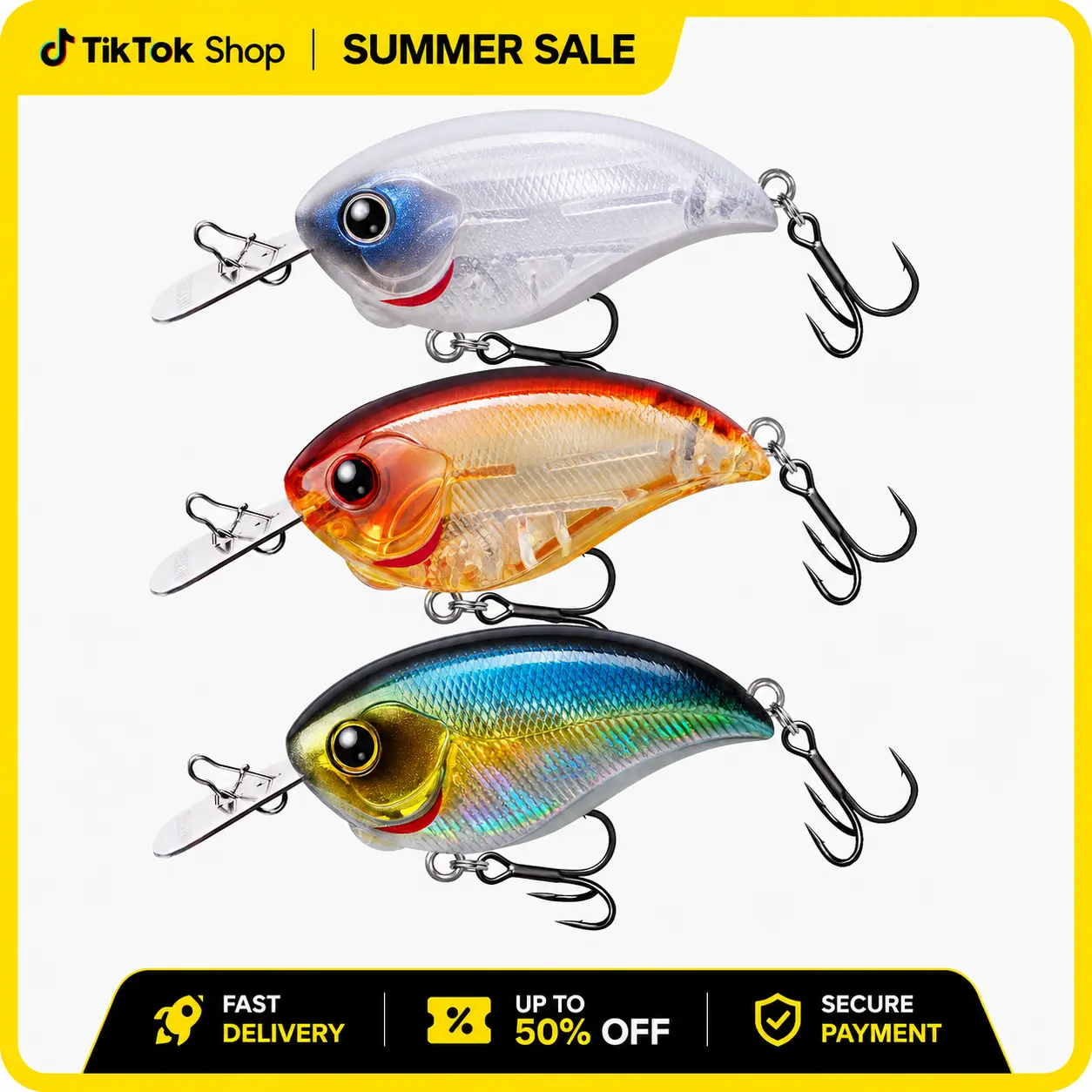 TRUSCEND Easy Catch Crankbait with BKK Hooks, Shallow or Deep Diving Crank Bait Fishing Lures for Bass Pike Walleye, Unipue Wobble Design for More Bites, Vibe Lipless Crankbaits Freshwater Saltwater